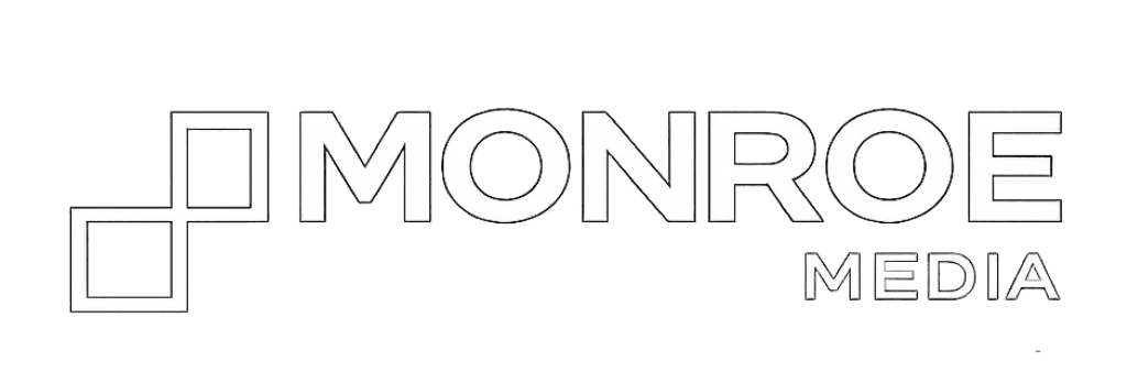 Monroe Media branding logo with modern design elements.